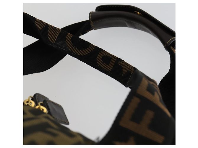 Borsa Tote Boston in Tela Zucca FENDI Nera Marrone Oro Auth am10607 Nero D'oro - vista 8