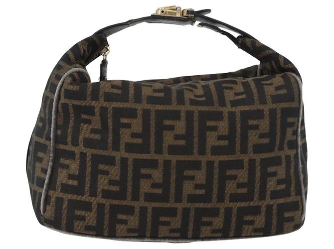 Borsa a mano in tela Zucca FENDI nera e marrone Auth 168429 Nero - vista 13