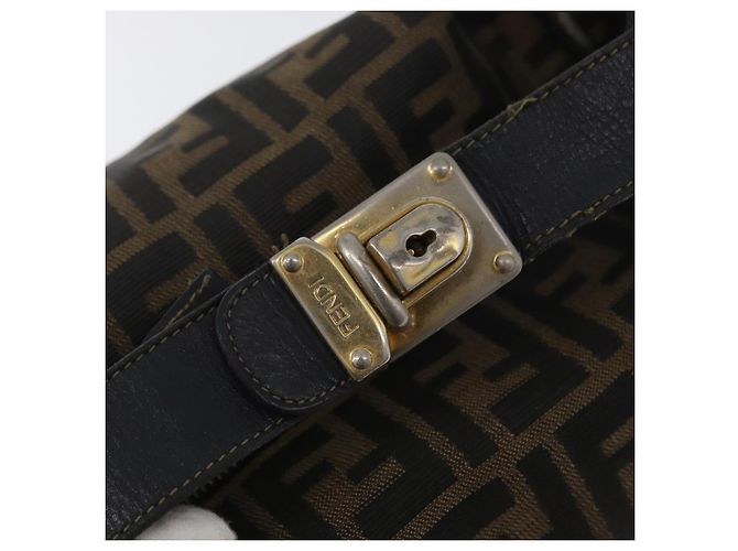 Borsa a mano in tela Zucca FENDI nera e marrone Auth 168429 Nero - vista 18