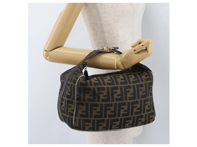 Borsa a mano in tela Zucca FENDI nera e marrone Auth 168429 Nero - vista 23