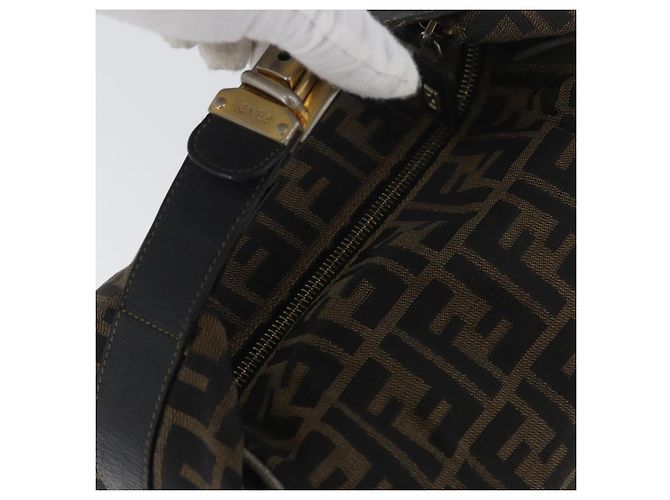 Borsa a mano in tela Zucca FENDI nera e marrone Auth 168429 Nero - vista 6