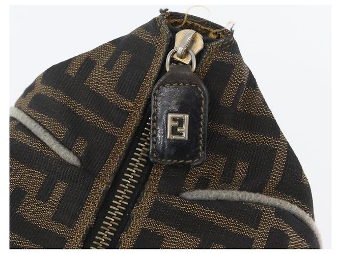 Borsa a mano in tela Zucca FENDI nera e marrone Auth 168429 Nero - vista 9