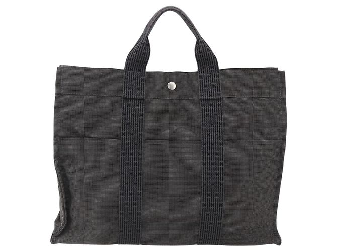 Hermès HERMES Handtasche Her Line MM Canvas Grau Silber Auth th6604 Braun - Ansicht 13