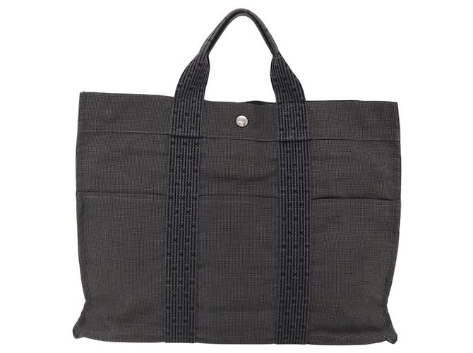 Hermès HERMES Handtasche Her Line MM Canvas Grau Silber Auth th6604 Braun - Ansicht 2
