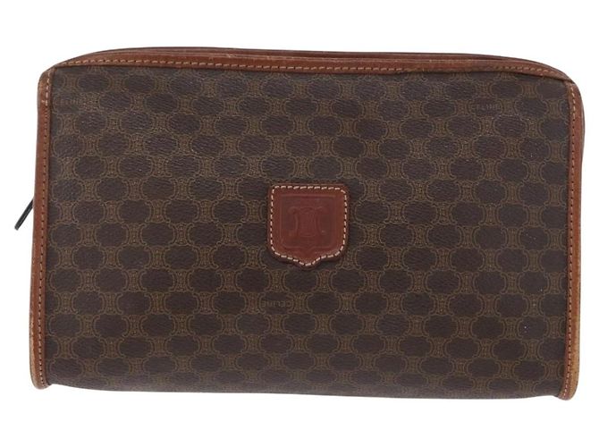 Céline Clutch in tela Macadam CELINE in pelle PVC marrone oro Auth 173483 D'oro - vista 13