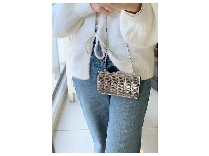 Clutch Judith Leiber Goddess in Metallo Argento e Pitone - vista 11