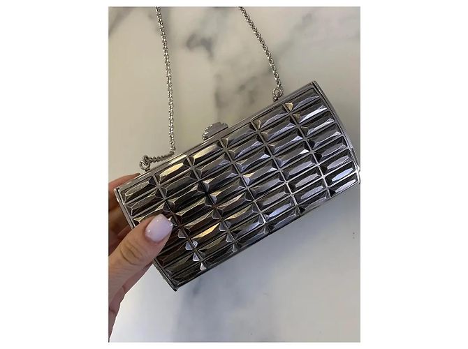 Clutch Judith Leiber Goddess in Metallo Argento e Pitone - vista 2