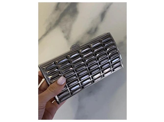 Clutch Judith Leiber Goddess in Metallo Argento e Pitone - vista 9