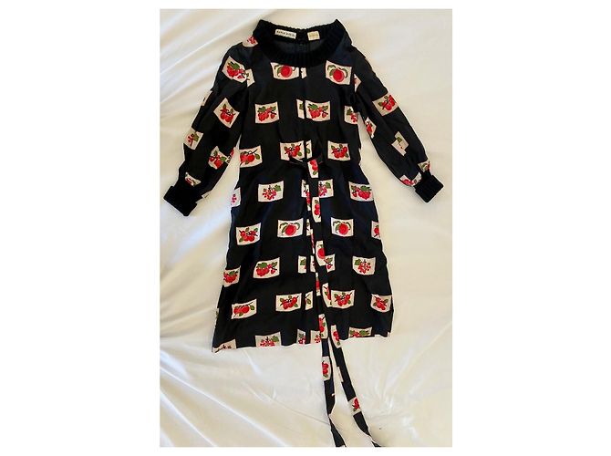 Vintage Kirschkleid Sonia Rykiel Schwarz Weiß Rot Grün - Ansicht 2
