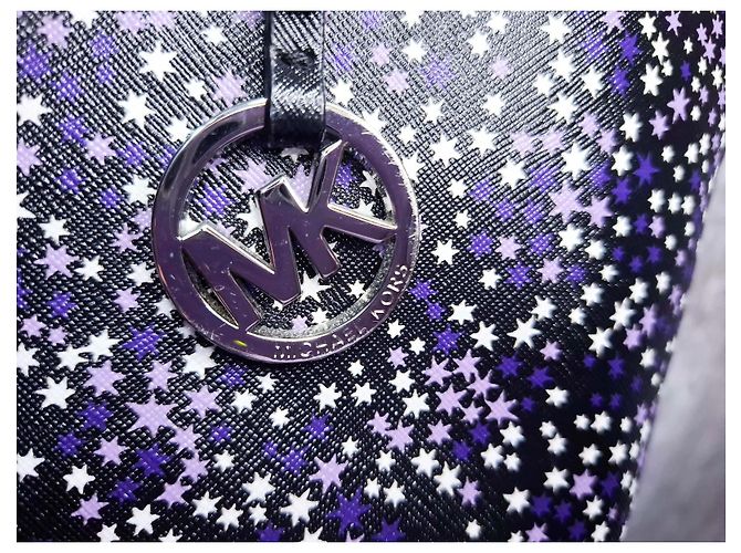 Borsa Tote Michael Kors Jet Set Viola Lilla Stelle Nero Multicolore Porpora Lavanda - vista 8
