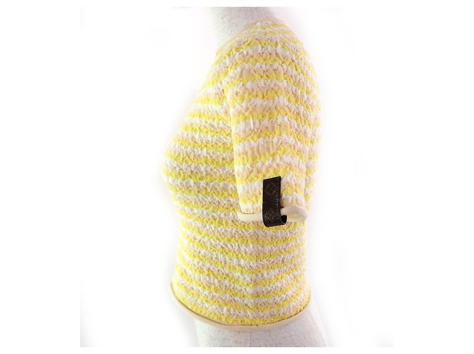 Louis Vuitton Crinkle Kurzarm Strick-Nylon-Oberteil Gelb - Ansicht 2
