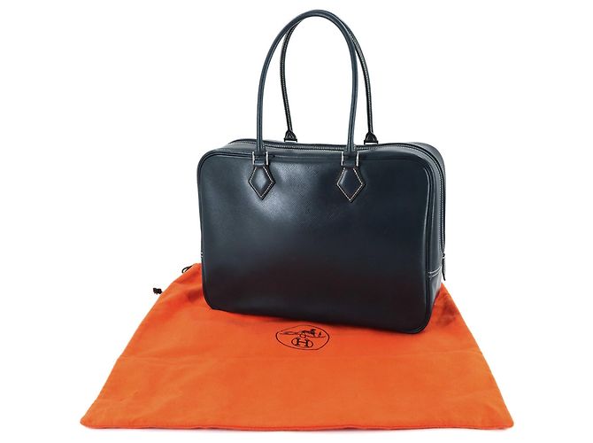 Borsa Hermès Plume, blu navy, Lise, timbro E, hardware in argento - vista 2