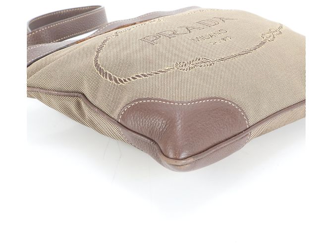 Prada Logo Jacquard Canvas and Leather Shoulder Bag Messenger Brown Men's - view 4