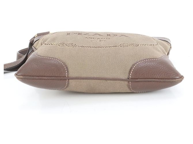 Prada Logo Jacquard Canvas and Leather Shoulder Bag Messenger Brown Men's - view 5