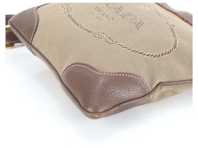 Prada Logo Jacquard Canvas and Leather Shoulder Bag Messenger Brown Men's - view 6