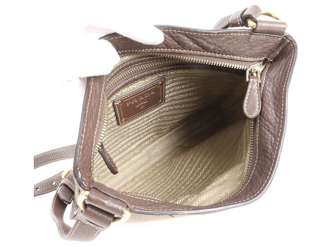 Prada Logo Jacquard Canvas and Leather Shoulder Bag Messenger Brown Men's - view 7