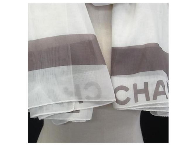Stola/Scarf CHANEL da Donna in Cotone Bianco e Grigio Marrone - vista 3