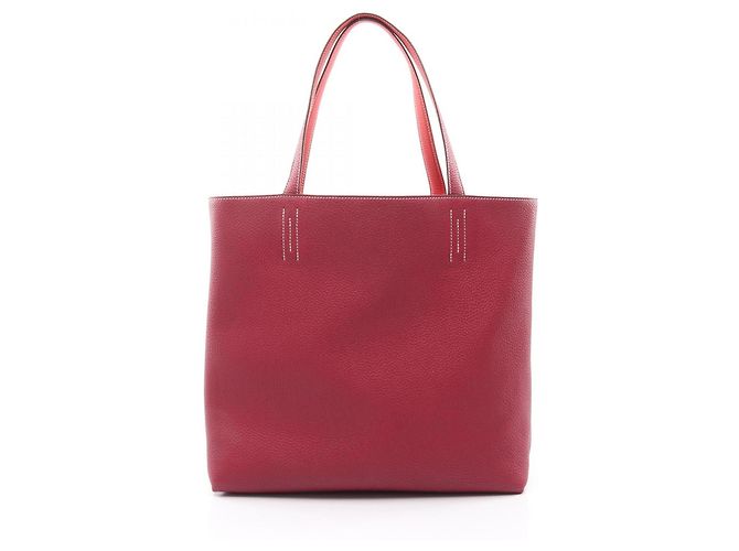 Borsa tote Double Sens Hermès, pelle Taurillon Clémence, donna, rosa e bordeaux - vista 6