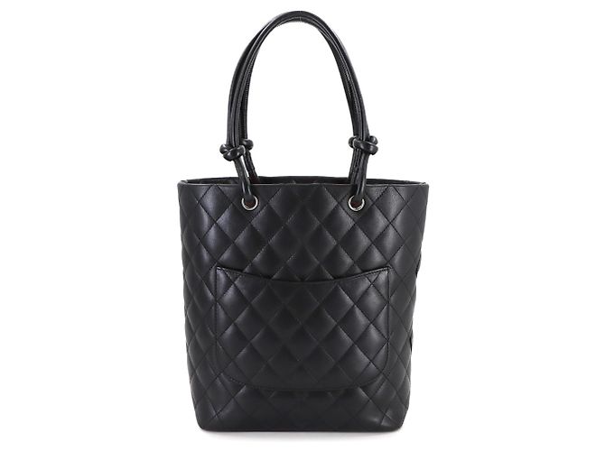 CHANEL Cambon Linie Medium Tote Bag aus schwarzem Lackkalbsleder mit silberner Hardware () - Ansicht 3
