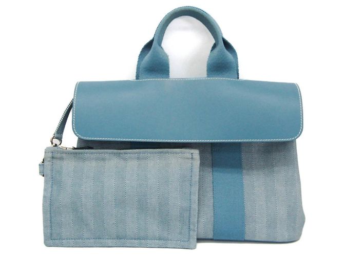 Hermès Borsa a mano da donna in cotone e poliestere Hermes Valparaiso PM blu - vista 2