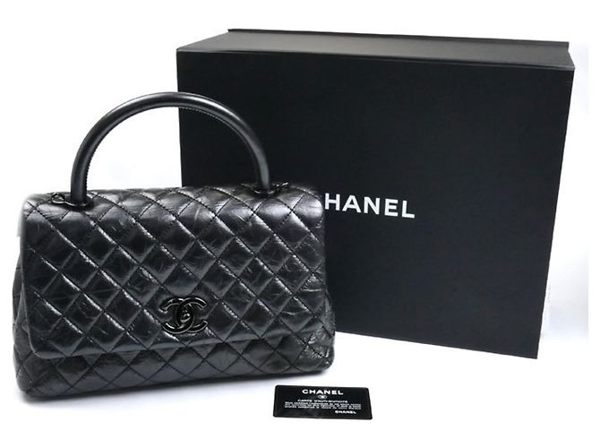 Borsa a Spalla Coco Handle in Pelle di Vitello Invecchiata per Donne CHANEL Nero - vista 7
