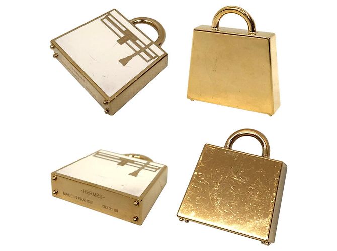 Pendente Charm Hermès Top Curiosity Kelly Bianco x Oro - vista 3