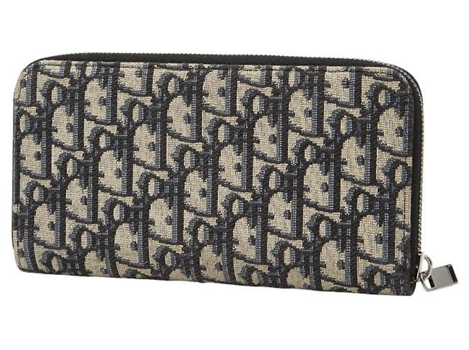 Christian Dior Dior Oblique Saddle Long Zip Wallet Navy Canvas Leather Men's - view 2