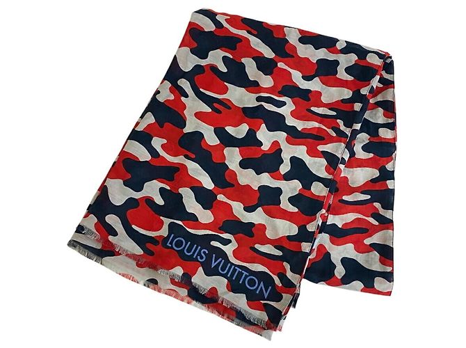 LOUIS VUITTON Sciarpa/Stola Monogramma Camouflage, Blu Navy, Donna Rosso - vista 2