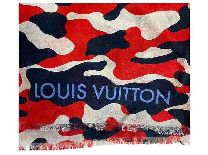 LOUIS VUITTON Sciarpa/Stola Monogramma Camouflage, Blu Navy, Donna Rosso - vista 4
