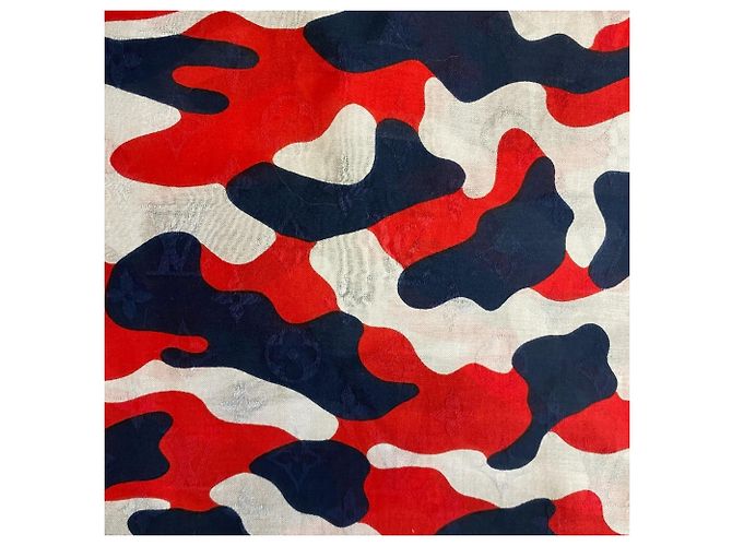 LOUIS VUITTON Sciarpa/Stola Monogramma Camouflage, Blu Navy, Donna Rosso - vista 5
