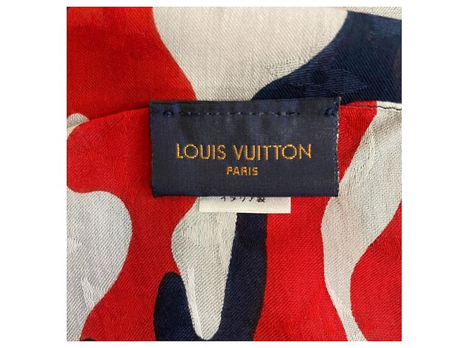 LOUIS VUITTON Sciarpa/Stola Monogramma Camouflage, Blu Navy, Donna Rosso - vista 6