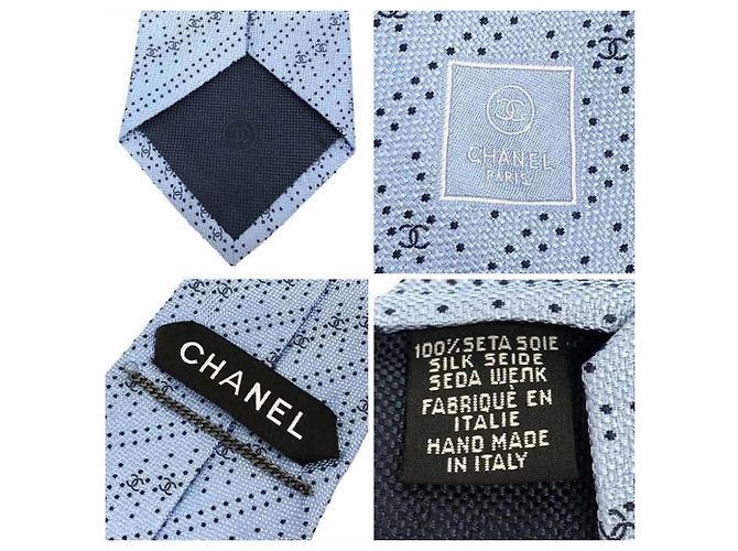Cravatta Chanel in seta blu con il marchio Coco per uomo - vista 3