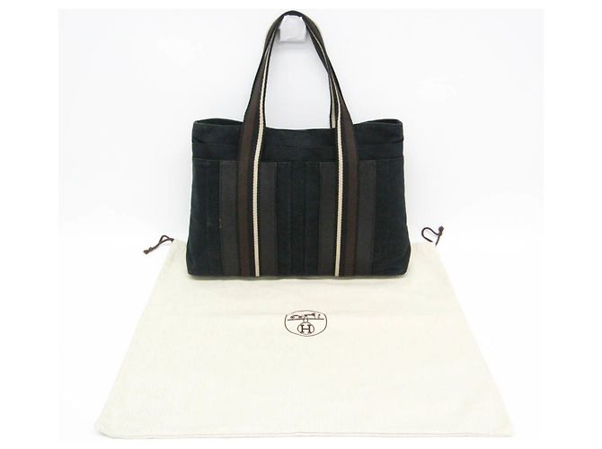 Borsa Hermès Troca Horizontal MM per uomini e donne in pelle e cotone nero, marrone scuro - vista 2