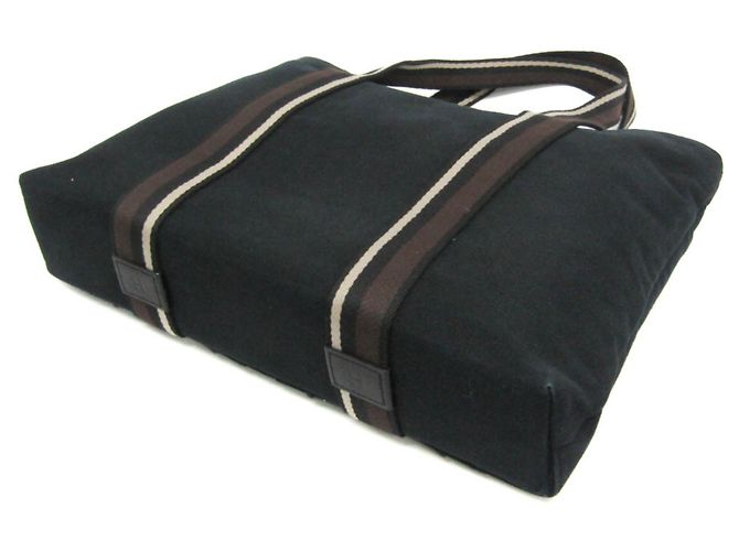 Borsa Hermès Troca Horizontal MM per uomini e donne in pelle e cotone nero, marrone scuro - vista 3