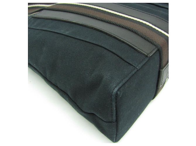 Borsa Hermès Troca Horizontal MM per uomini e donne in pelle e cotone nero, marrone scuro - vista 6