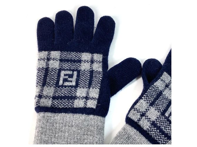 Fendi Check FF Bicolor Glove gloves Navy gray - view 2