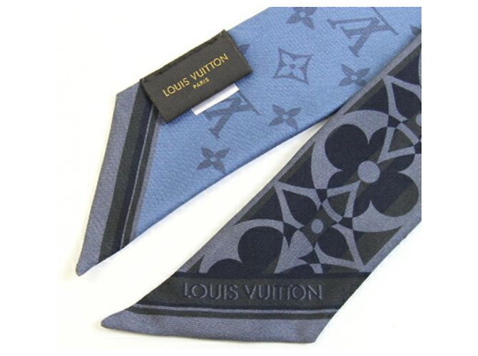 Bufanda Bandeau Louis Vuitton Gris Azul % Seda Corbata Cinta LV LOUIS VUITTON - vista 3