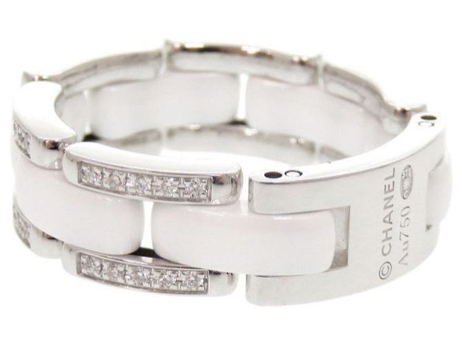 Chanel Ultra Collection Medium # White Ceramic and Silver Diamond Ring, , Gold. - view 2