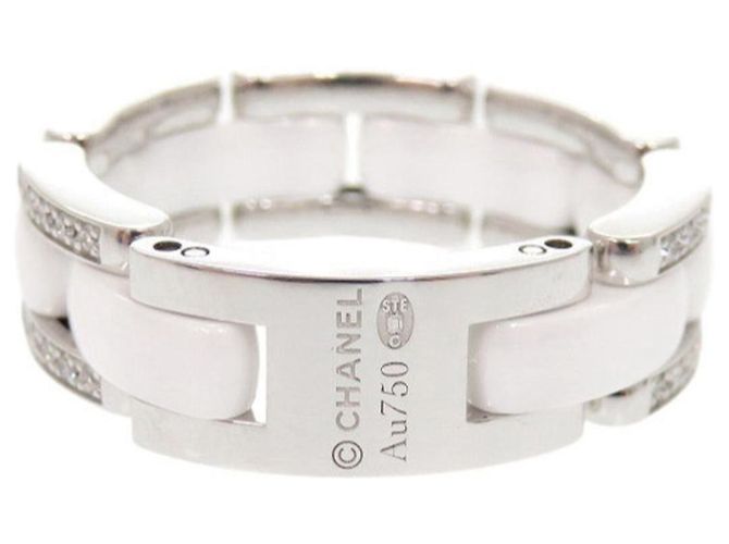 Chanel Ultra Collection Medium # White Ceramic and Silver Diamond Ring, , Gold. - view 3