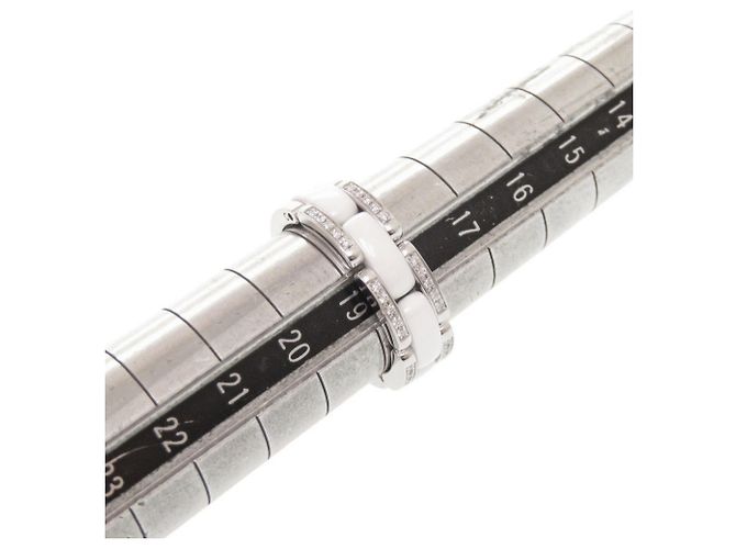 Chanel Ultra Collection Medium # White Ceramic and Silver Diamond Ring, , Gold. - view 5