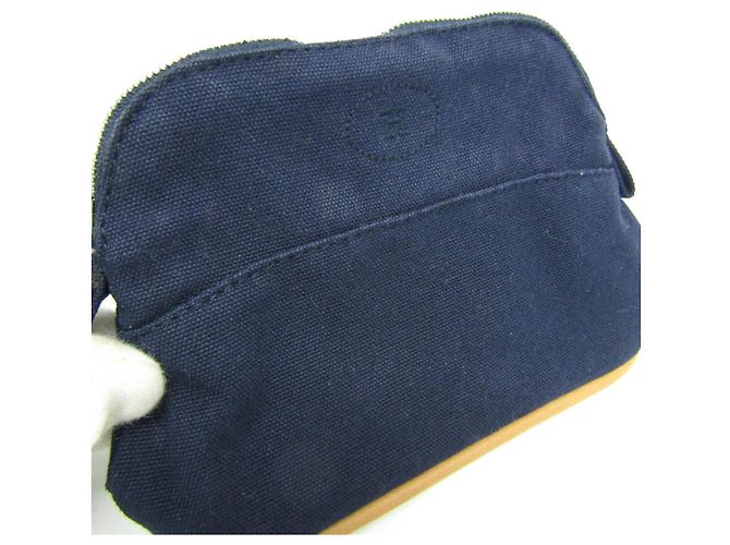 Pochette Mini Mini Donna in Cotone e Pelle Hermès Bolide Blu Navy - vista 4
