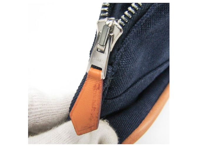 Pochette Mini Mini Donna in Cotone e Pelle Hermès Bolide Blu Navy - vista 7