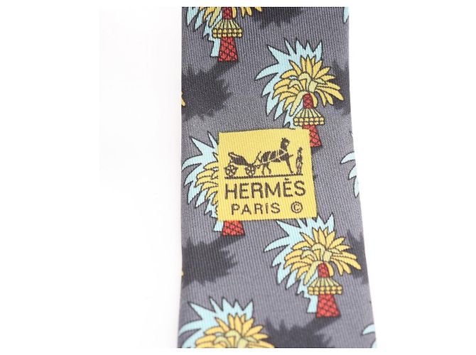 Cravatta in seta Hermès per donne, grigia, multicolore Marrone - vista 4