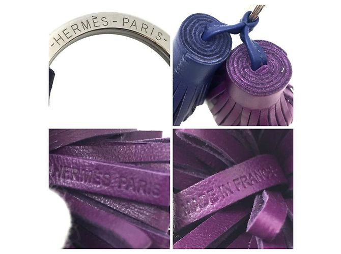 Ring Hermès Portachiavi HERMES Carmen Unodo Charm in pelle viola e blu navy Porpora - vista 3
