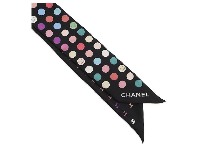 Bufanda Chanel con puntos Coco Mark, de seda, negra. bufanda. Negro - vista 4