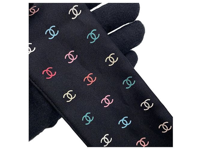 Bufanda Chanel con puntos Coco Mark, de seda, negra. bufanda. Negro - vista 7