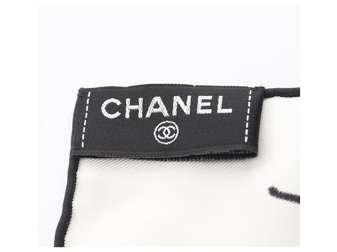 CHANEL Coco Mark Schal/Schal, Seide, Damen, Weiß/Schwarz - Ansicht 2