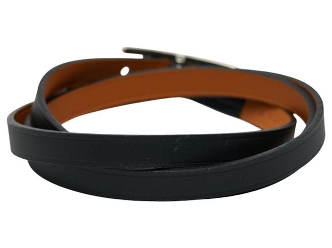 Hermes Hermès Api Long Bracelet in Black and Silver Leather Metal for Men - view 3