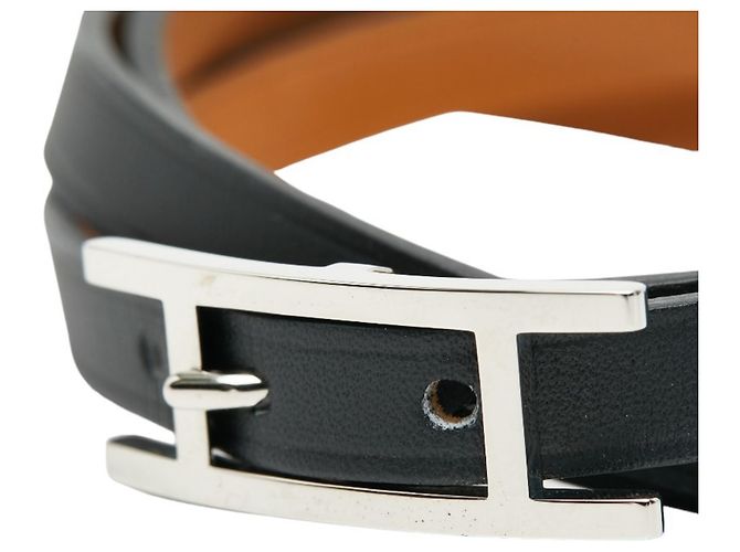 Hermes Hermès Api Long Bracelet in Black and Silver Leather Metal for Men - view 4