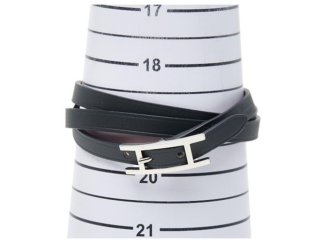 Hermes Hermès Api Long Bracelet in Black and Silver Leather Metal for Men - view 7